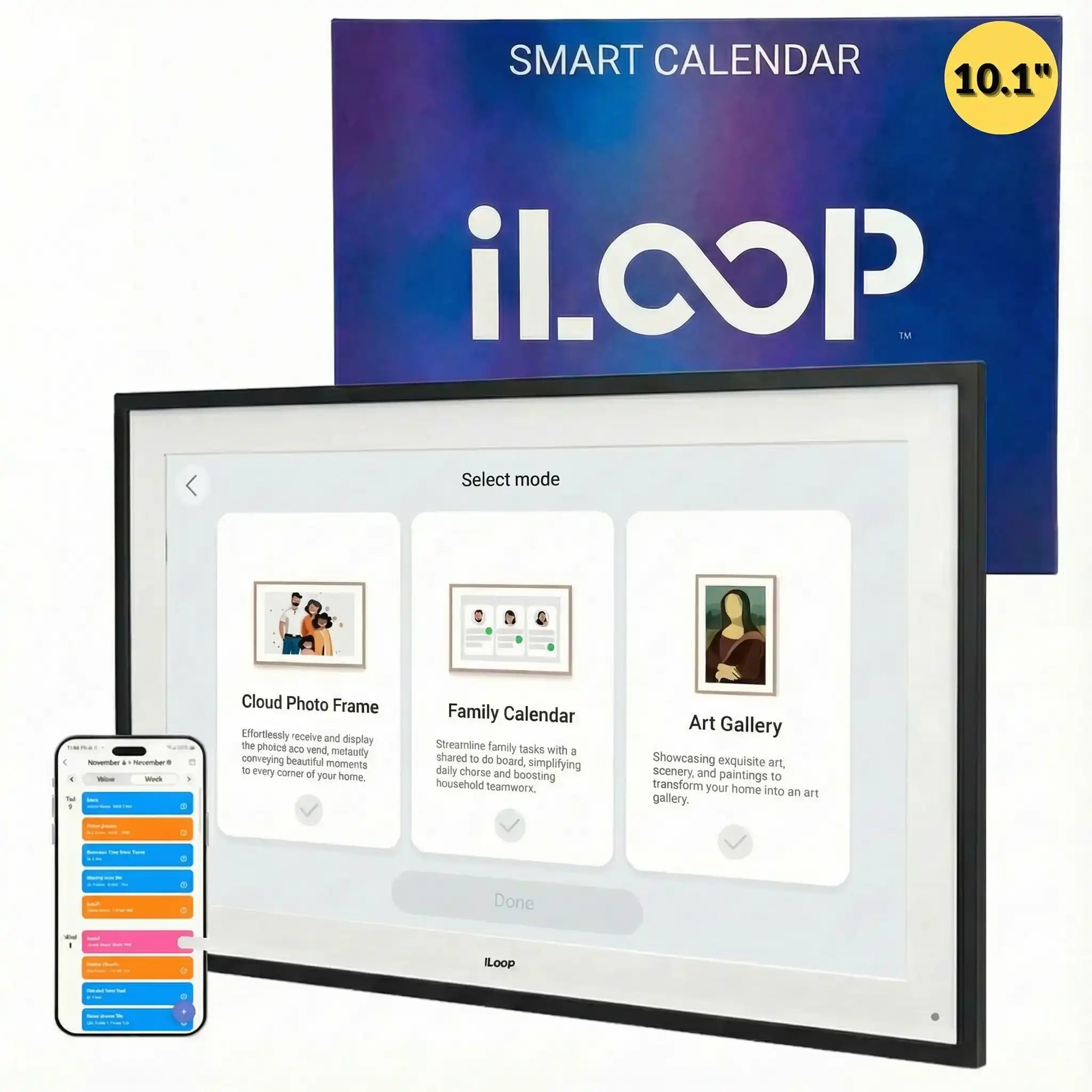 iLoop 10.1” Digital Calendar 32GB | Calendar, Wi-Fi Photo & Video Frame, Art Gallery | Premium Features No Subscription, Touchscreen