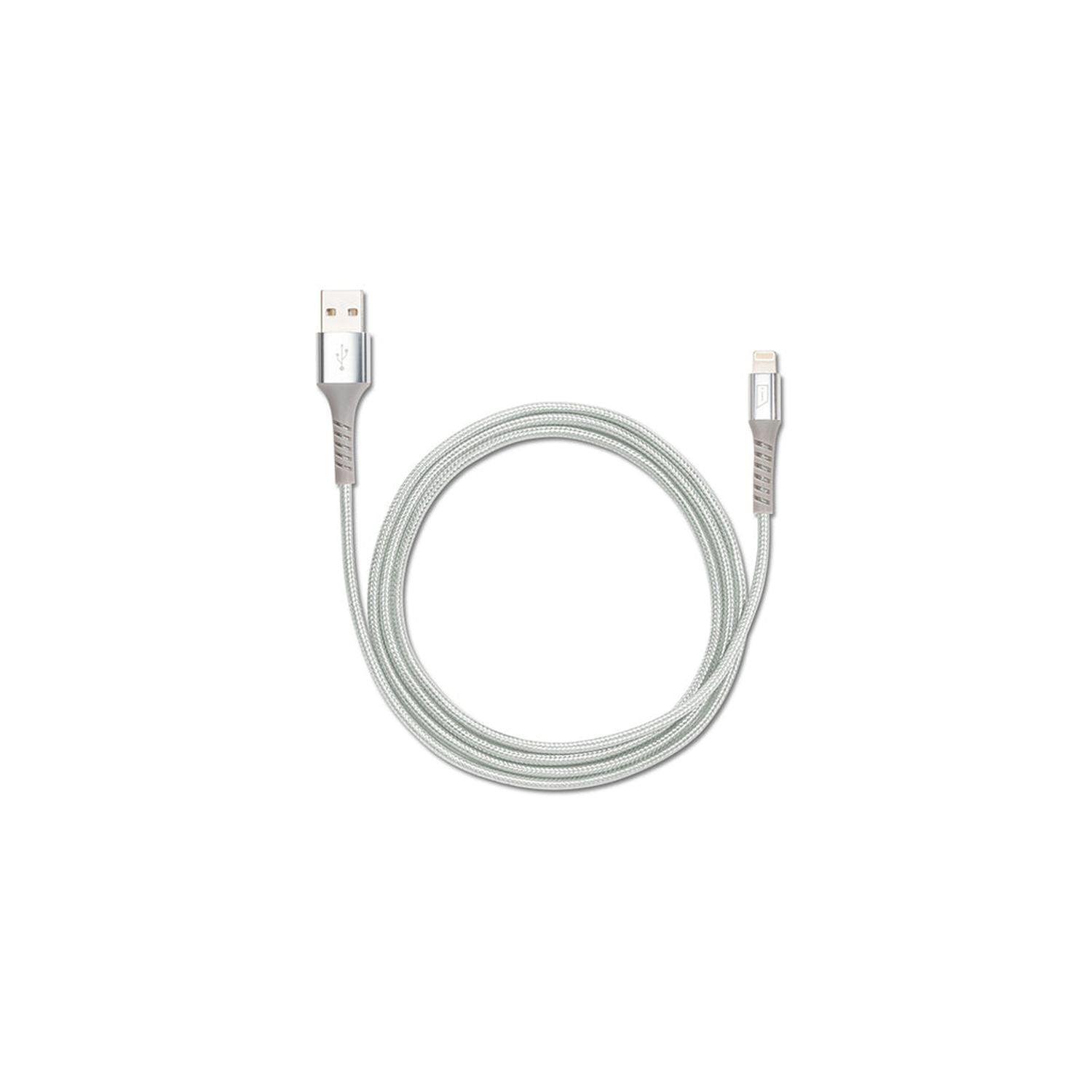 iStore - iStore Charge & Sync Lightning to USB-A 4ft MFI Alloy Aluminum Flex Reinforced Cable - Silver Chrome
