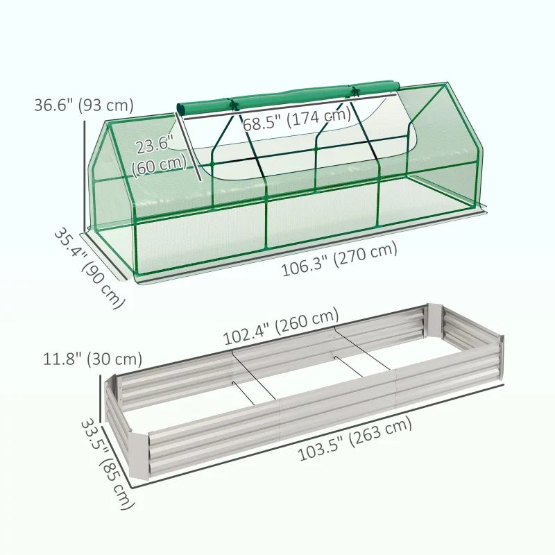 8.6 x 3 x 1ft Raised Garden Bed with Mini Greenhouse, Galvanized Raised Garden Bed with Cover for Herbs and Vegetables, Small Greenhouse for Patio Garden Balcony, Green