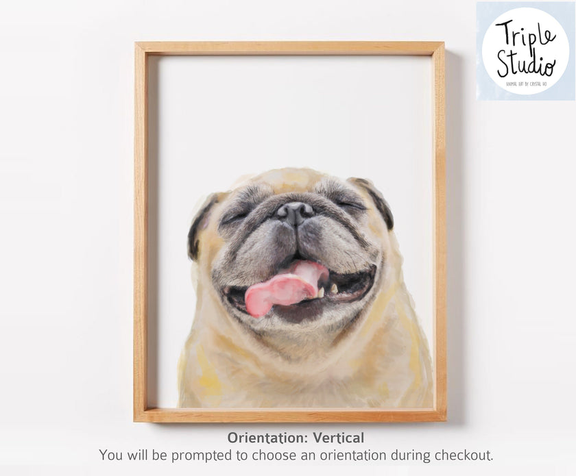 Happy Pug Watercolor Painting