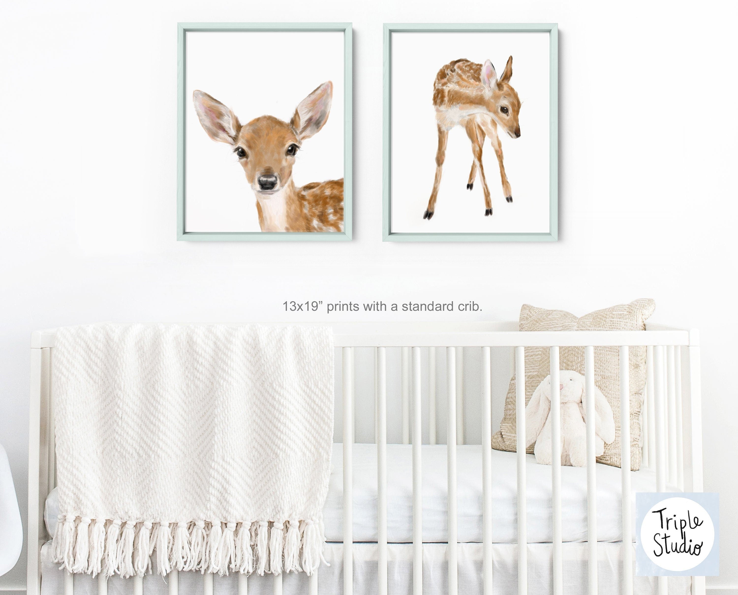Forest Fawn Art Print - Boho Watercolor Painting for Nursery Room