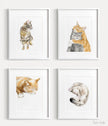 Gray Tabby Cat Watercolor Painting || Minimalistic Modern Cat Wall Art Print, Gift For Cat Lover, Crazy Cat Lady