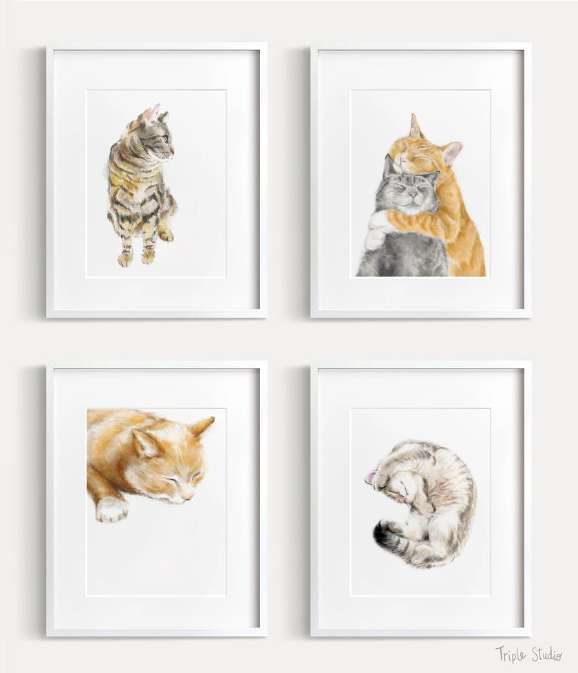 Gray Tabby Cat Watercolor Painting || Minimalistic Modern Cat Wall Art Print, Gift For Cat Lover, Crazy Cat Lady