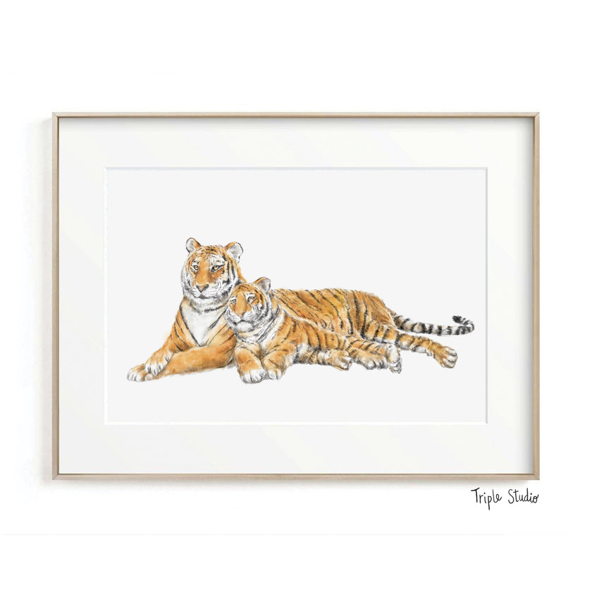Tiger Mom and Baby Art Print
