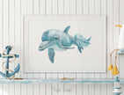 Baby Dolphin and Mom Ocean Art Print