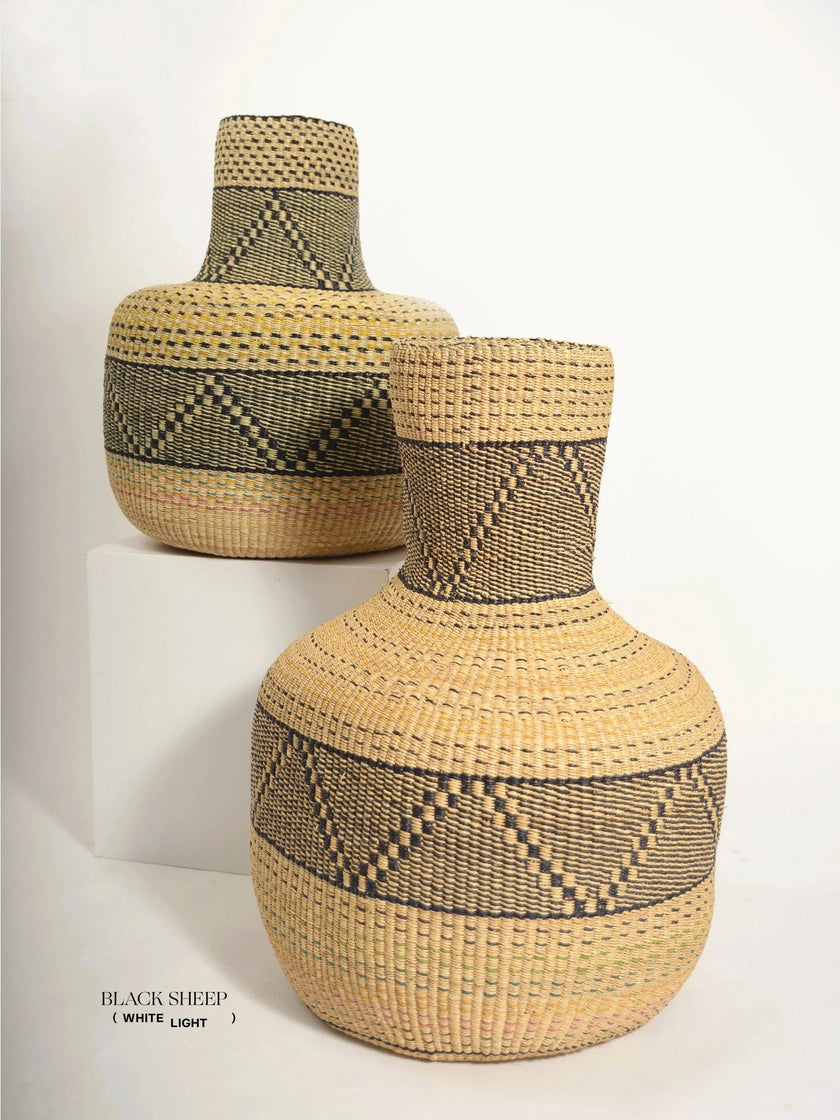 Large Ghana Bolga 'Linka' Basket  NATURAL + BLACK