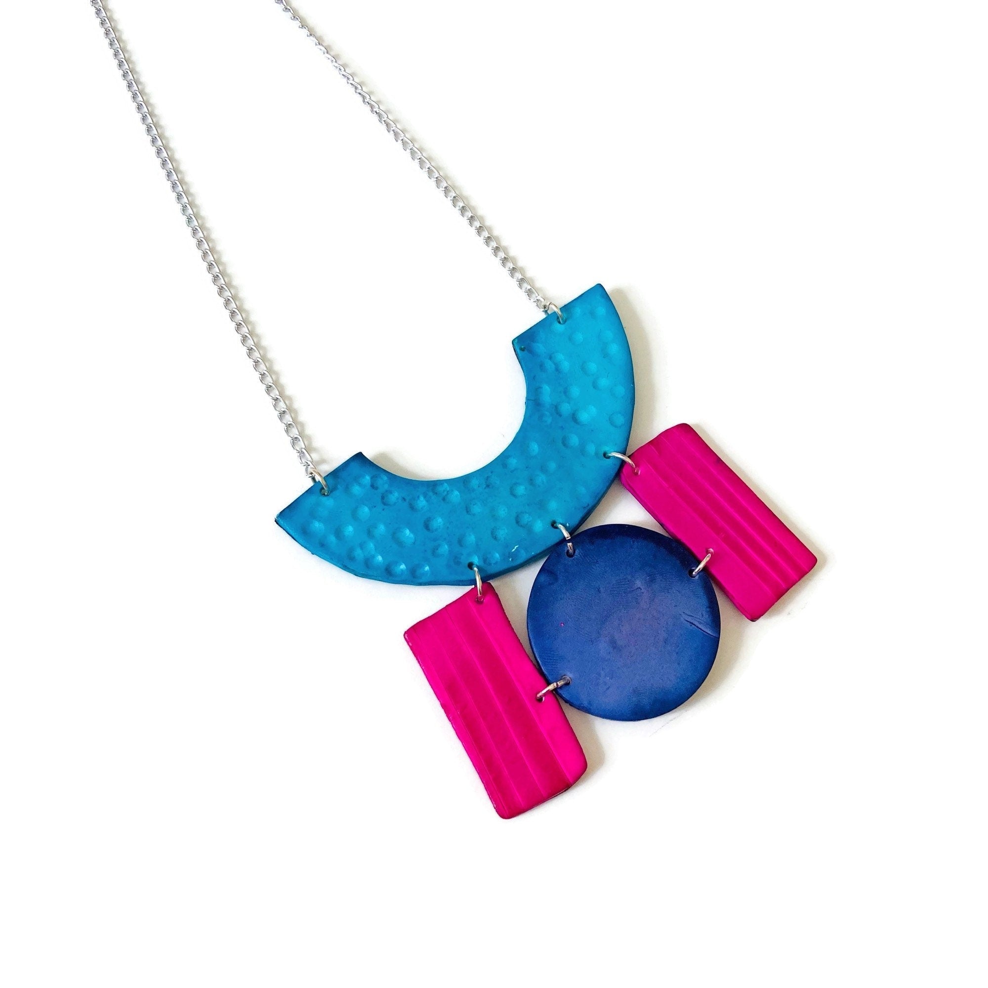 Wide Statement Earrings in Turquoise, Denim Blue & Pink