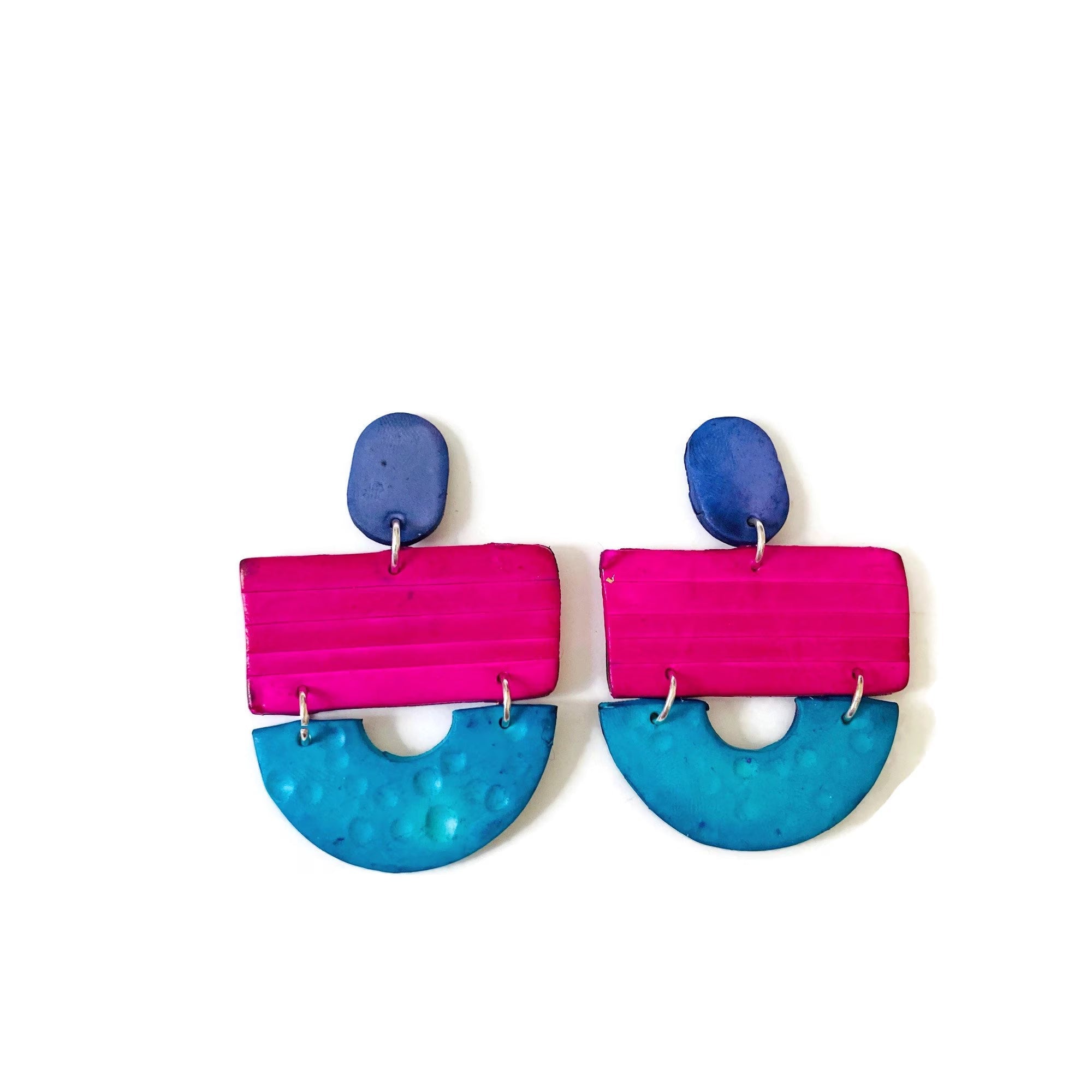 Chunky Statement Necklace in Turquoise, Denim Blue & Pink