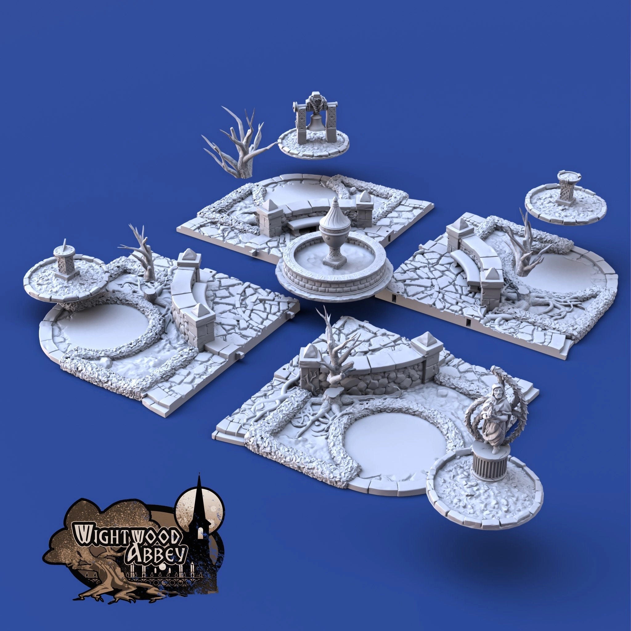 Wightwood Abbey Cloister Gardens Miniature Building - DnD, Wargaming, Model Train | Terrain | Town | Village | Plaza | Square | Pathfinder