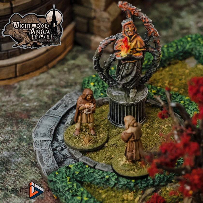 Wightwood Abbey Cloister Gardens Miniature Building - DnD, Wargaming, Model Train | Terrain | Town | Village | Plaza | Square | Pathfinder