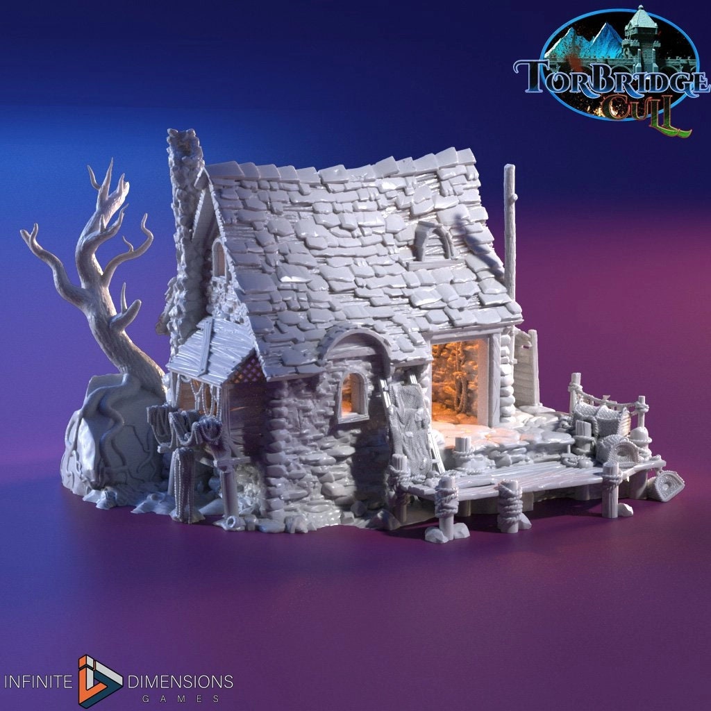 Fishing Shack Miniature Building - DnD, Wargaming, Model Train | Terrain | Town | Village | 28mm | House | Home | Market | Fisherman