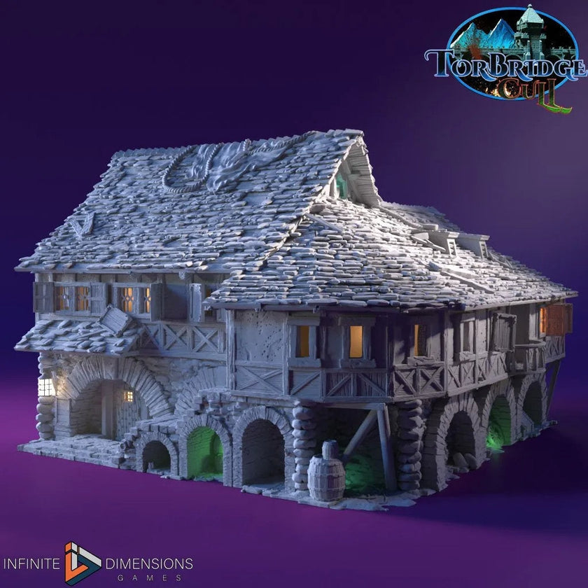 The Falcon’s Arms Tavern Miniature Building - DnD, Wargaming, Model Train | Terrain | Town | Village | Inn | Hotel | 28mm | Prop | Market