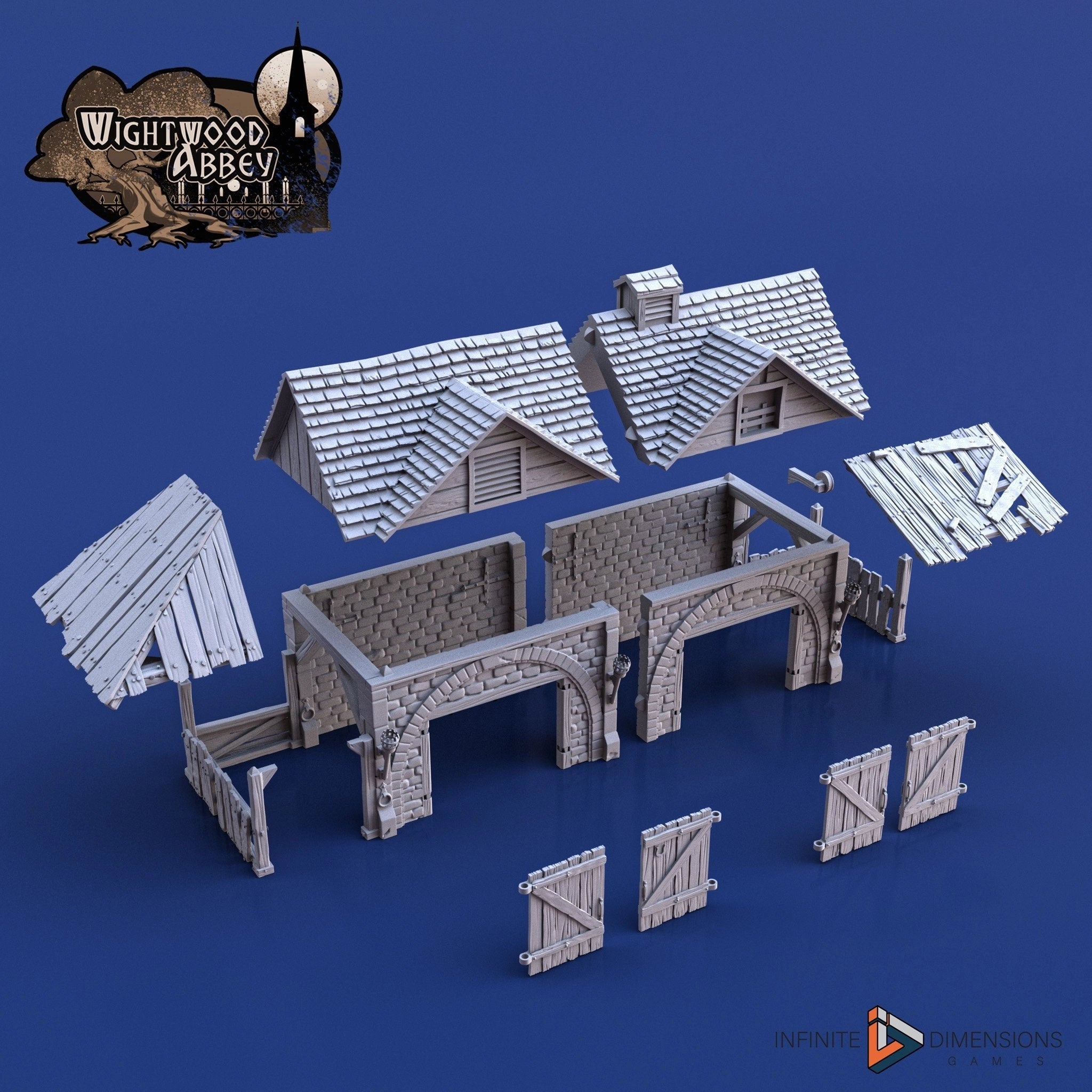 Wightwood Abbey Stables Miniature Building - DnD, Wargaming, Model Train | Terrain | Town | Village | Animal | Farm | 28mm | Prop | Barn