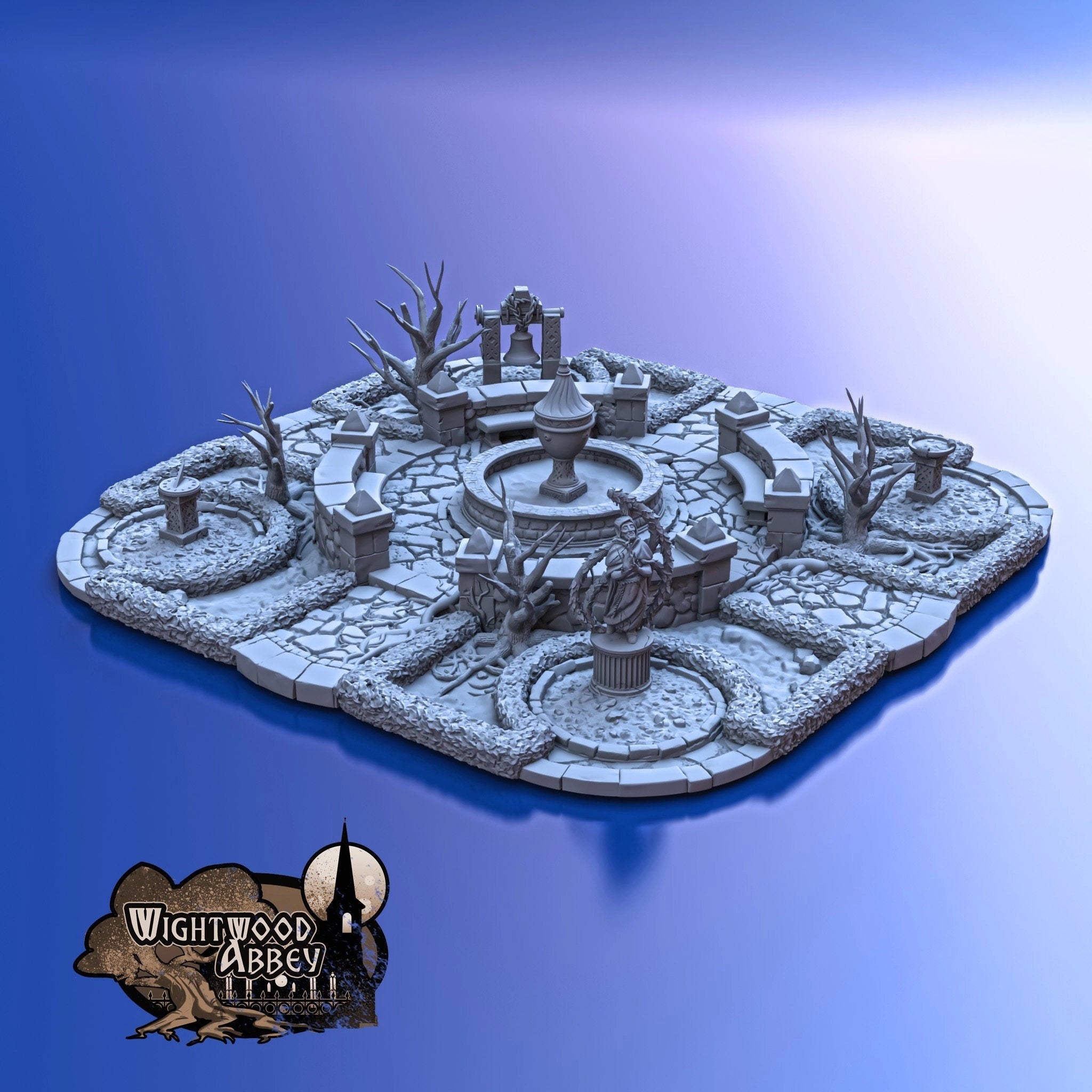 Wightwood Abbey Cloister Gardens Miniature Building - DnD, Wargaming, Model Train | Terrain | Town | Village | Plaza | Square | Pathfinder