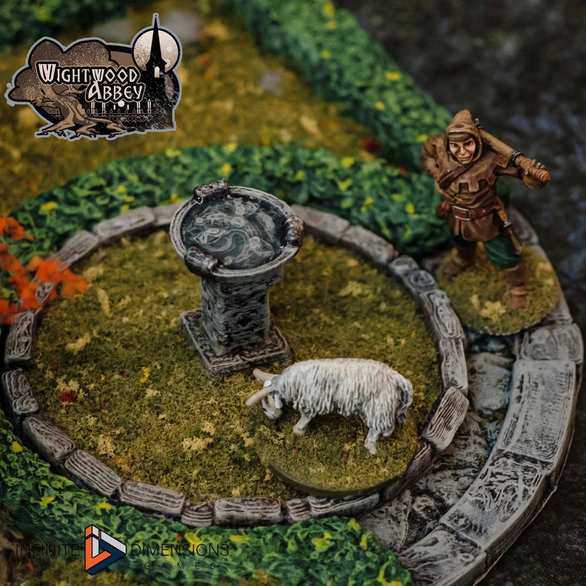 Wightwood Abbey Cloister Gardens Miniature Building - DnD, Wargaming, Model Train | Terrain | Town | Village | Plaza | Square | Pathfinder