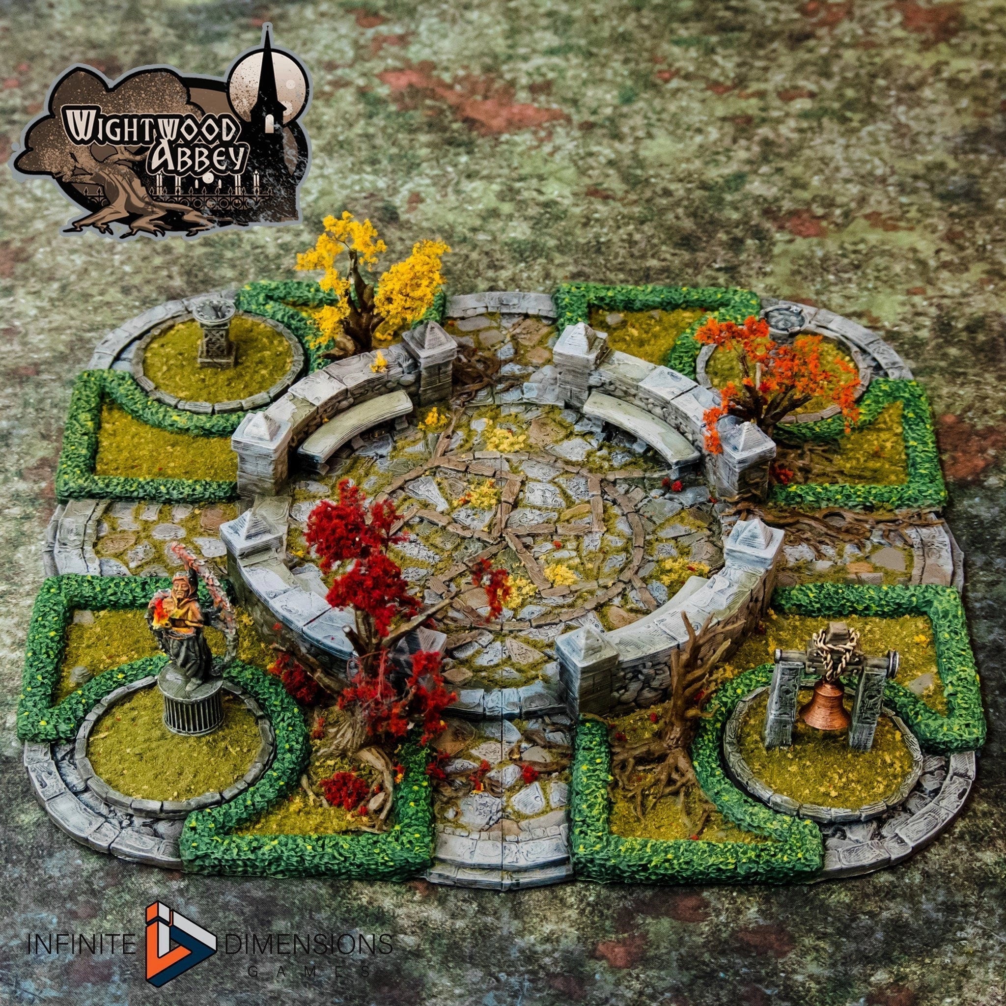 Wightwood Abbey Cloister Gardens Miniature Building - DnD, Wargaming, Model Train | Terrain | Town | Village | Plaza | Square | Pathfinder