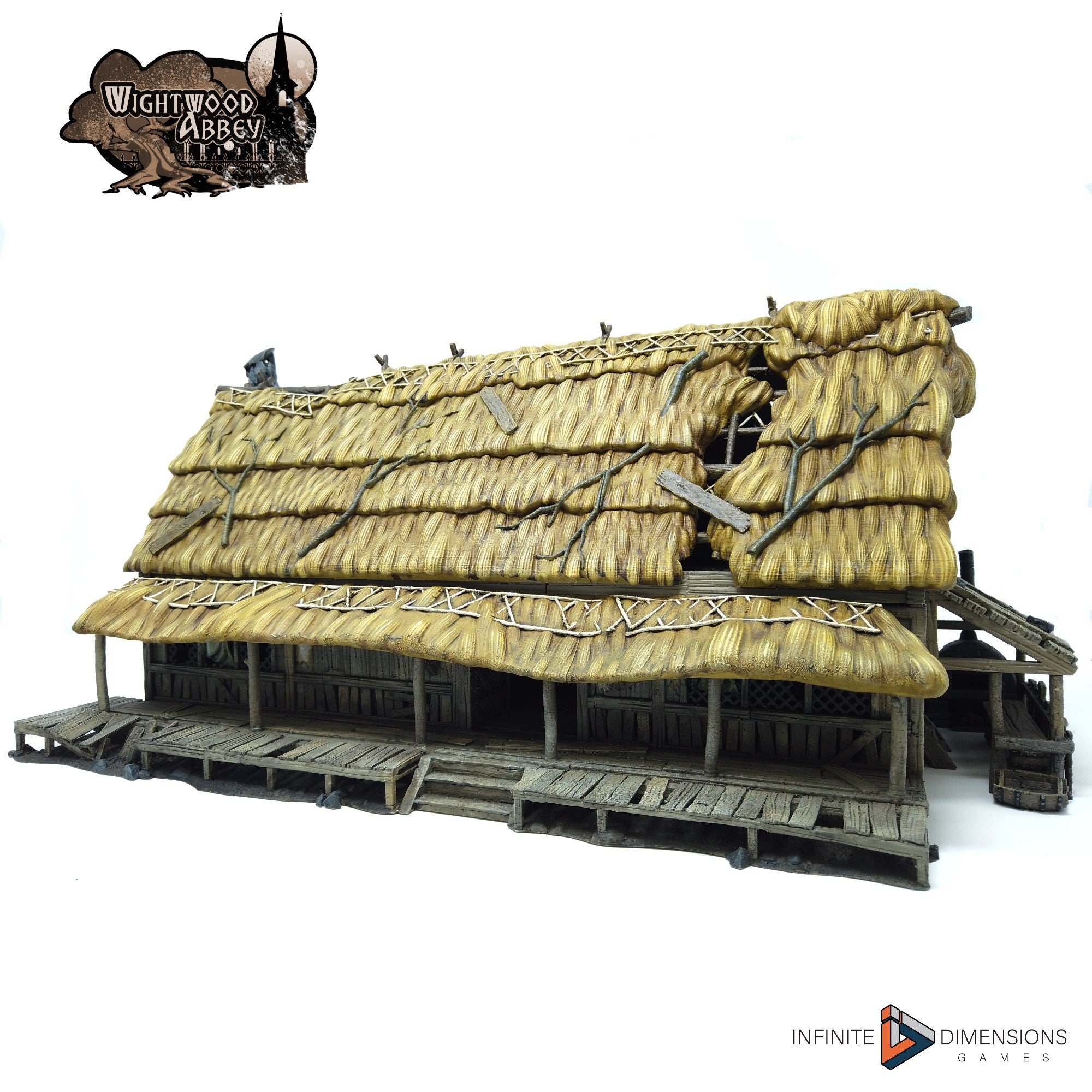 Thatched Longhouse - Whitewood Abbey Set | Diorama | DnD | Wargaming | Building | Village | Town - High Quality 3D Printed, 15mm, 28mm, 32mm