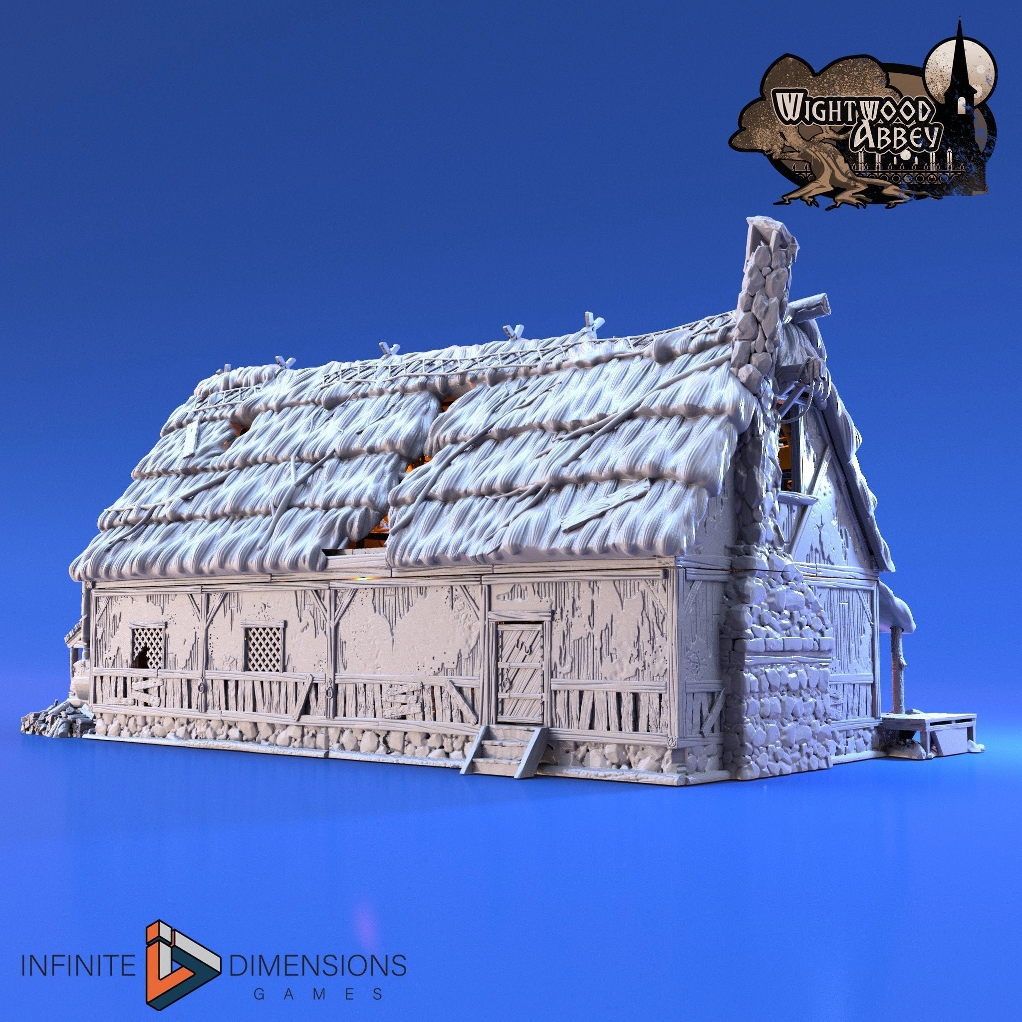 Thatched Longhouse - Whitewood Abbey Set | Diorama | DnD | Wargaming | Building | Village | Town - High Quality 3D Printed, 15mm, 28mm, 32mm