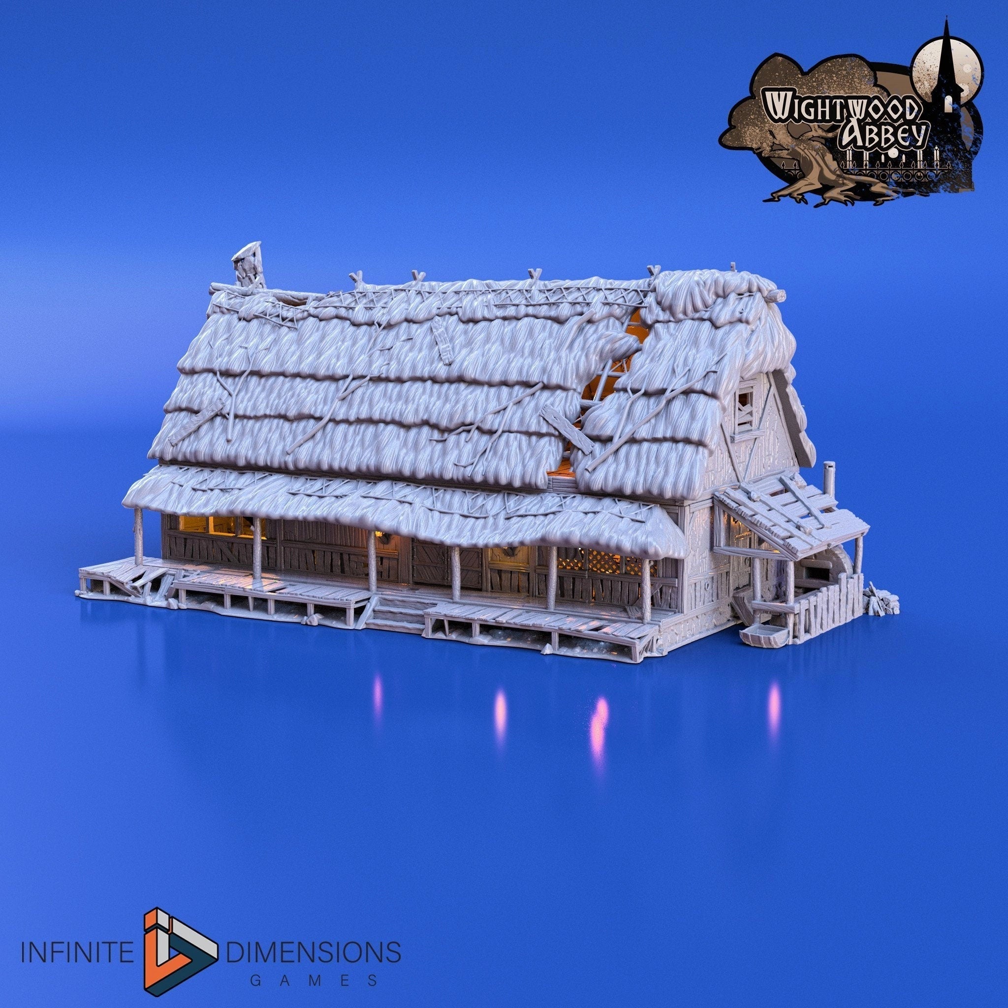 Thatched Longhouse - Whitewood Abbey Set | Diorama | DnD | Wargaming | Building | Village | Town - High Quality 3D Printed, 15mm, 28mm, 32mm