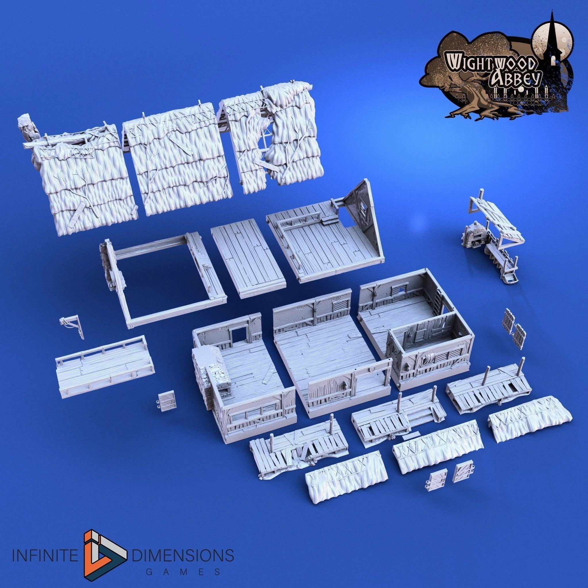 Thatched Longhouse - Whitewood Abbey Set | Diorama | DnD | Wargaming | Building | Village | Town - High Quality 3D Printed, 15mm, 28mm, 32mm