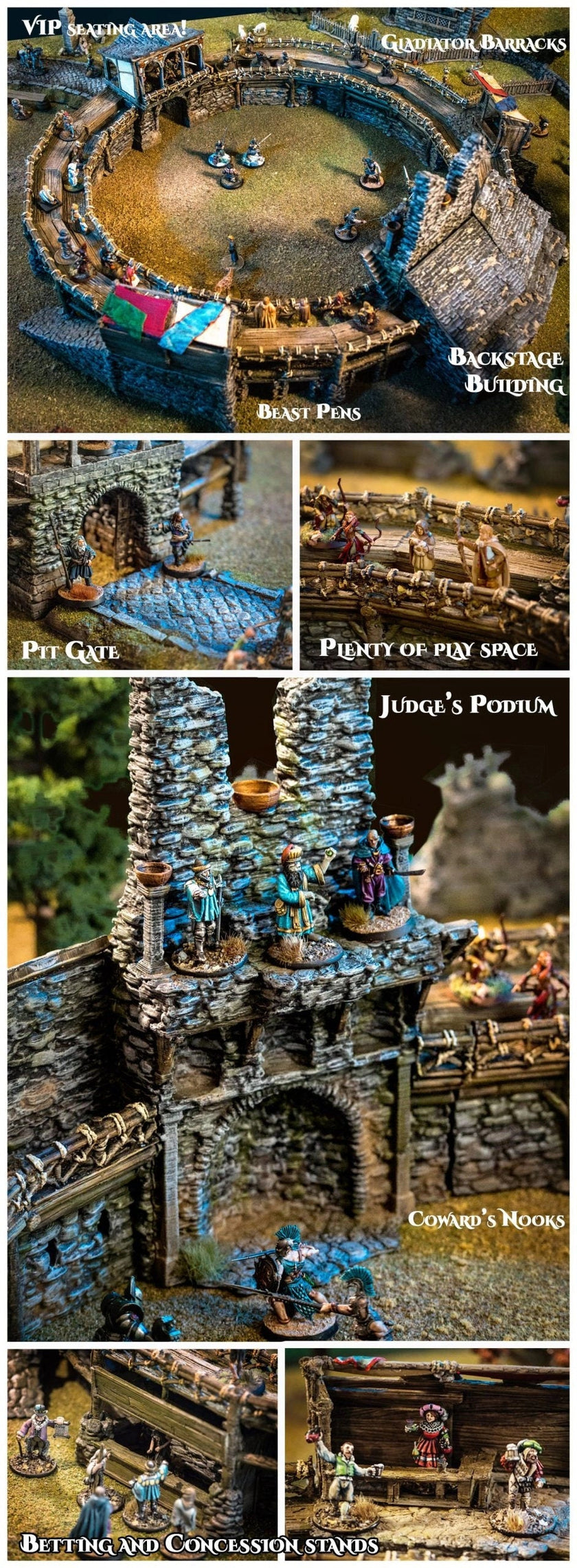 The Fighting Pits Miniature Building Set - DnD, Wargaming, Model Train | Arena | Coliseum | Medieval | Fantasy | Town, City, Village Terrain