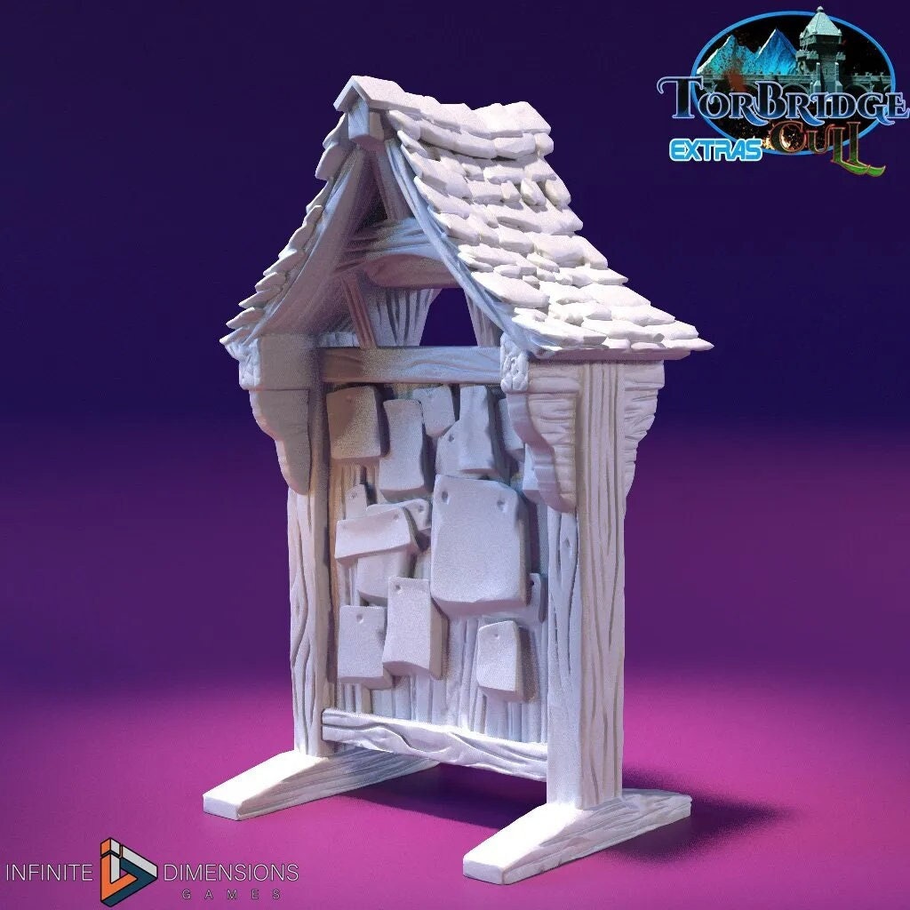 Message Kiosk / Quest Board Miniature Building - DnD, Wargaming, Model Train | Terrain | Town | Village | Plaza | Square, Pathfinder, Notice