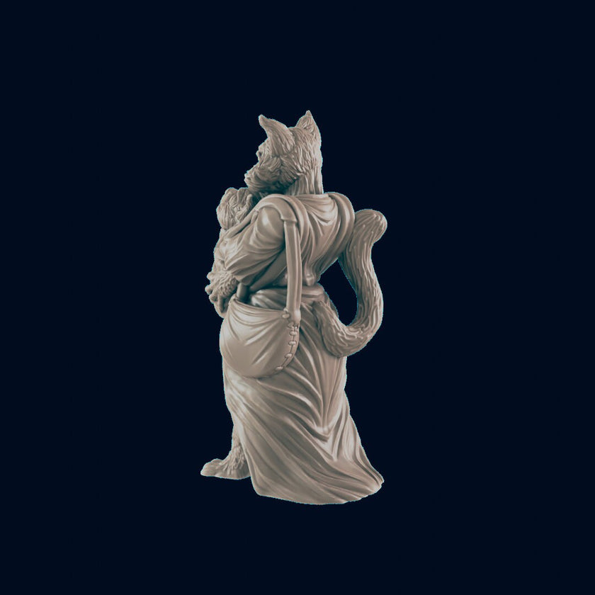 Catfolk Female Mother and Child - EC3D | DnD | Catfolk | Villager | Commoner | 32mm | Pathfinder | Frostgrave | TTRPG | Wargaming