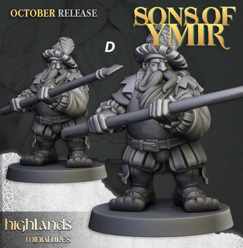 Dwarven Pikemen Set - Highland Miniature | DnD | Dwarf | melee unit | fighter | 32mm | Pathfinder | TTRPG | Wargaming | Frostgrave