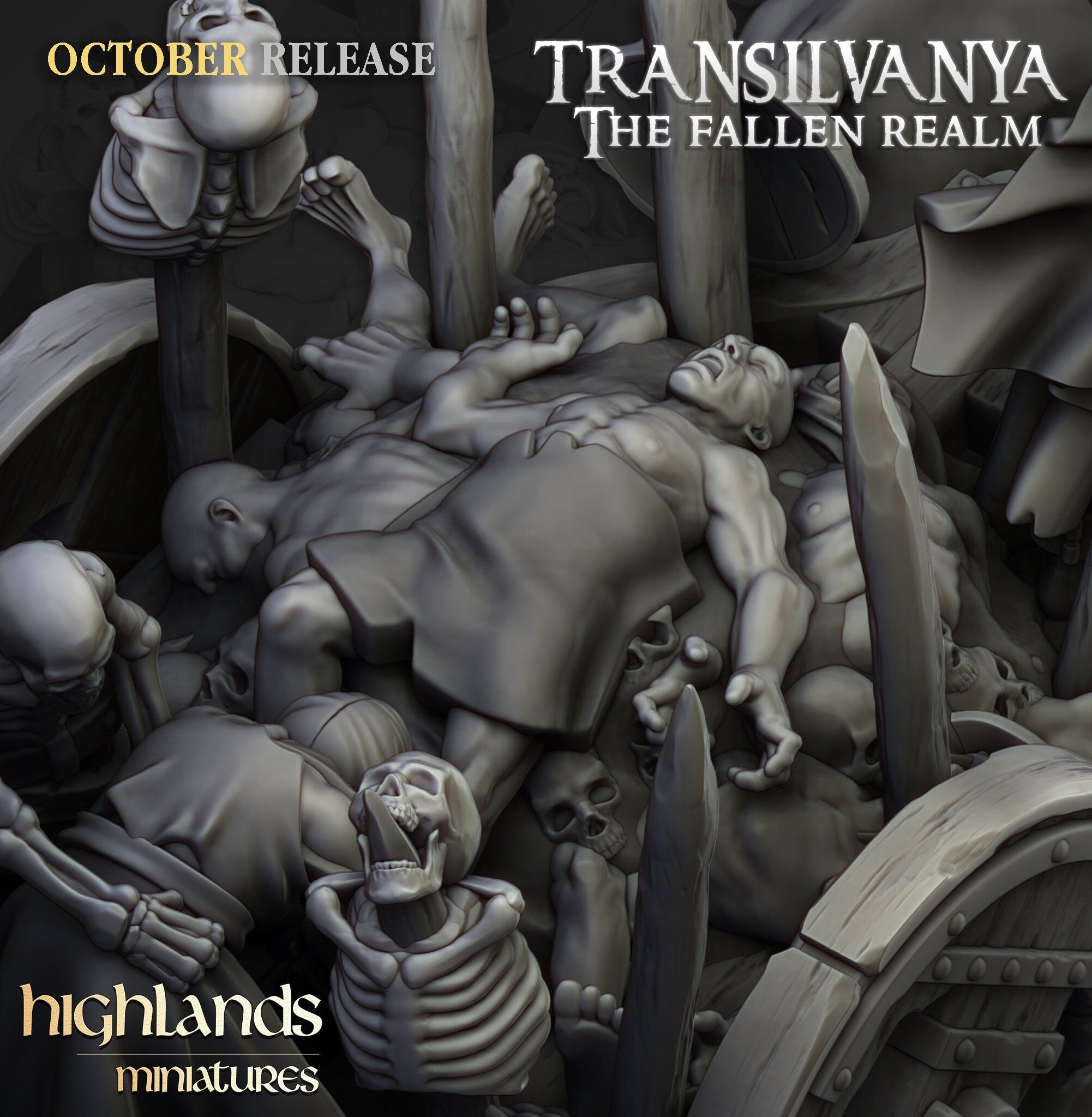 Corpse Cart - Highland Miniature | DnD | Undead | melee | 32mm | Pathfinder | Graveyard | TTRPG | Wargaming | Frostgrave