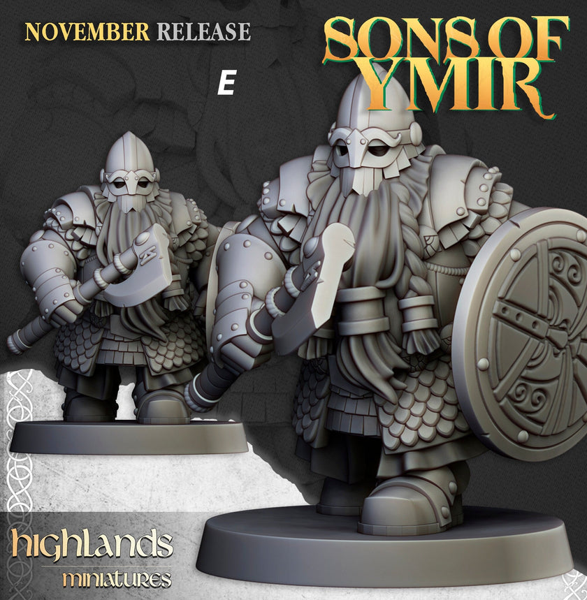 Dwarven Huscarl Set - Highland Miniature | DnD | Dwarf | melee unit | fighter | 32mm | Pathfinder | TTRPG | Wargaming | Fantasy | Frostgrave