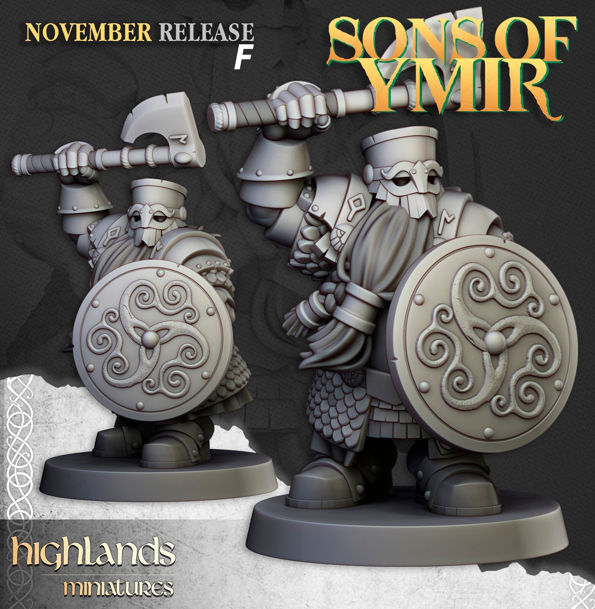 Dwarven Huscarl Set - Highland Miniature | DnD | Dwarf | melee unit | fighter | 32mm | Pathfinder | TTRPG | Wargaming | Fantasy | Frostgrave