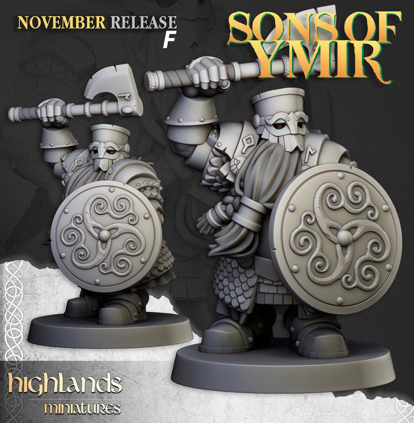Dwarven Huscarl Set - Highland Miniature | DnD | Dwarf | melee unit | fighter | 32mm | Pathfinder | TTRPG | Wargaming | Fantasy | Frostgrave