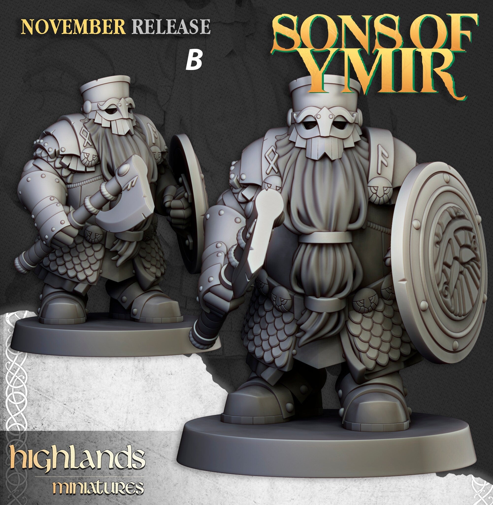 Dwarven Huscarl Set - Highland Miniature | DnD | Dwarf | melee unit | fighter | 32mm | Pathfinder | TTRPG | Wargaming | Fantasy | Frostgrave