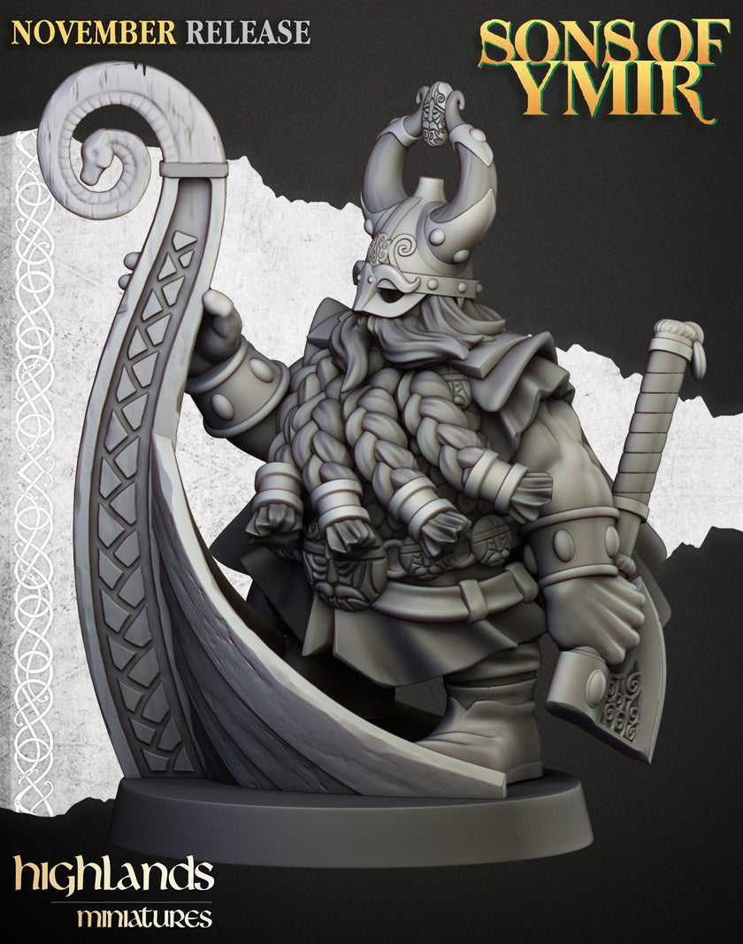 Dwarven Sea Lord - Highland Miniature | DnD | Dwarf | melee unit | fighter | 32mm | Pathfinder | TTRPG | Wargaming | Fantasy