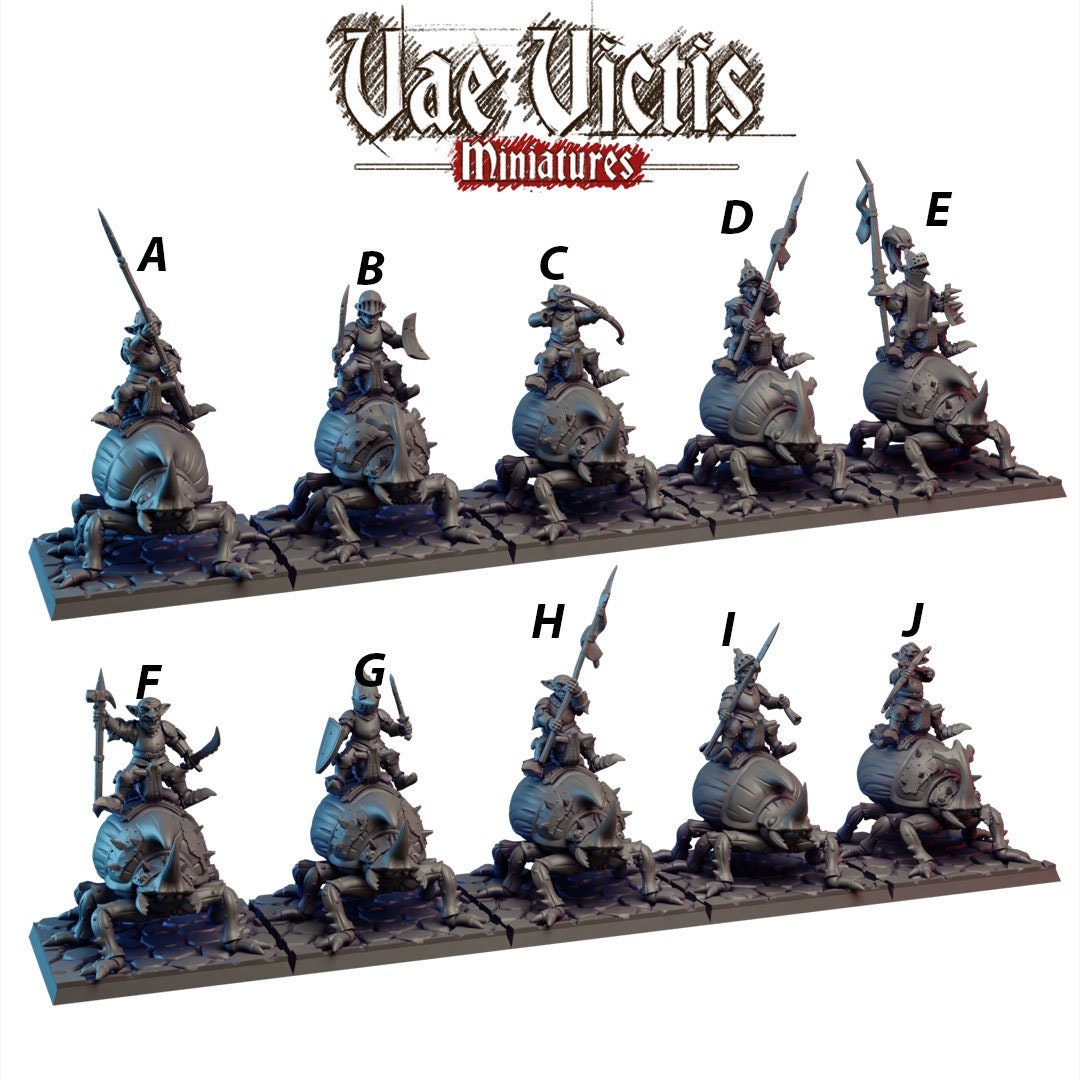 Goblin Beetle Riders - Vae Victis Miniatures | DnD | Goblin | monster| melee | Archer | 32mm | Pathfinder | TTRPG | Wargaming | Frostgrave