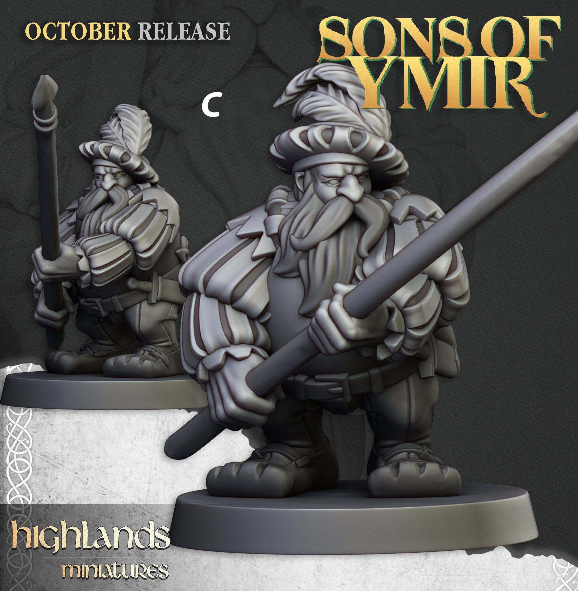 Dwarven Pikemen Set - Highland Miniature | DnD | Dwarf | melee unit | fighter | 32mm | Pathfinder | TTRPG | Wargaming | Frostgrave