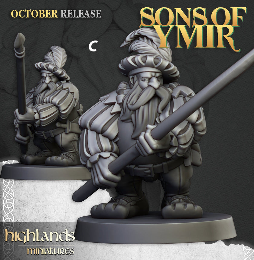 Dwarven Pikemen Set - Highland Miniature | DnD | Dwarf | melee unit | fighter | 32mm | Pathfinder | TTRPG | Wargaming | Frostgrave