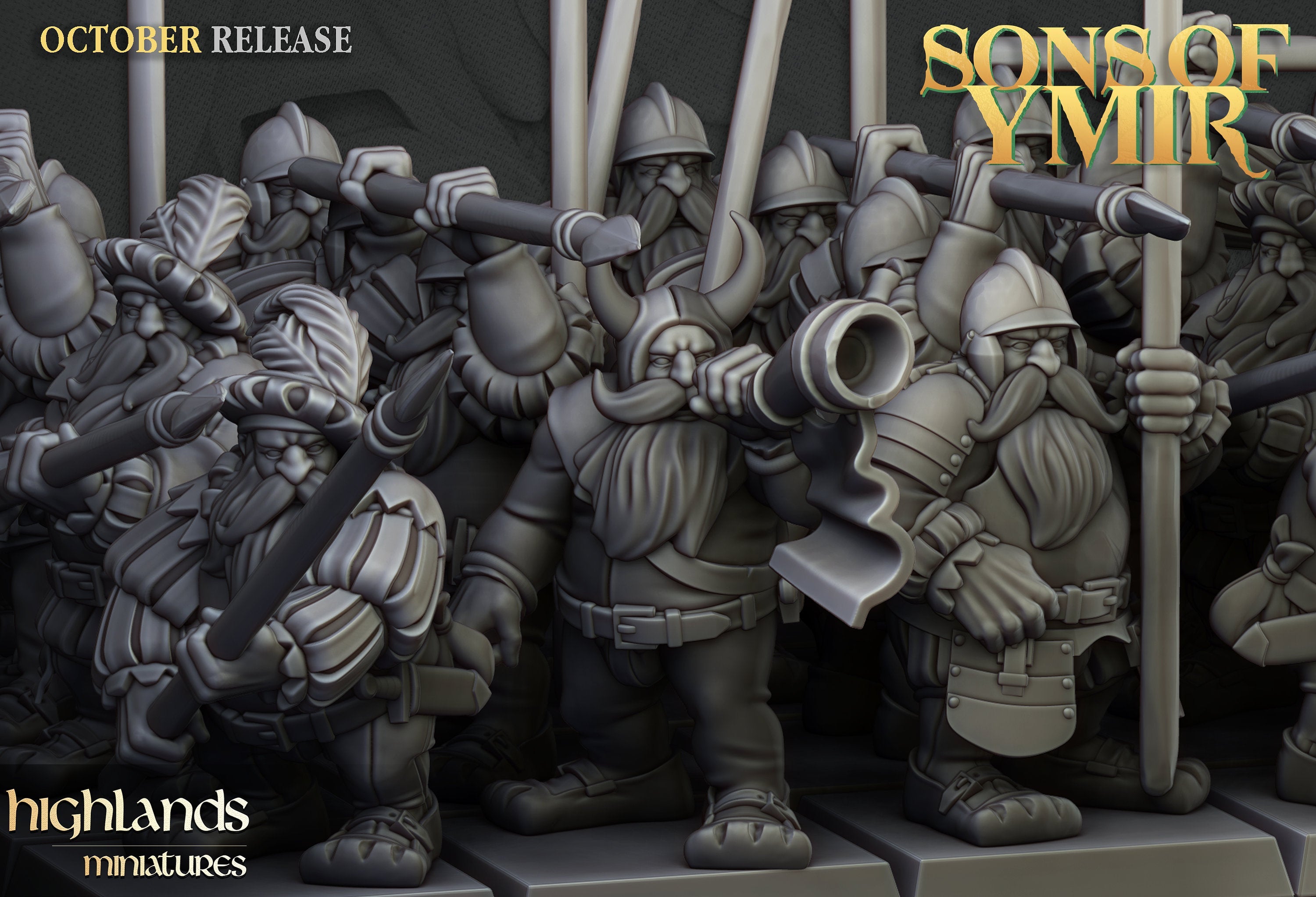 Dwarven Pikemen Set - Highland Miniature | DnD | Dwarf | melee unit | fighter | 32mm | Pathfinder | TTRPG | Wargaming | Frostgrave