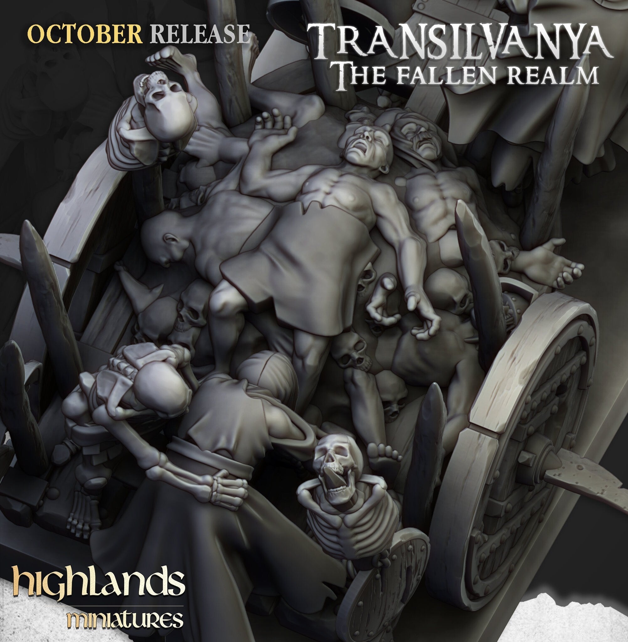 Corpse Cart - Highland Miniature | DnD | Undead | melee | 32mm | Pathfinder | Graveyard | TTRPG | Wargaming | Frostgrave