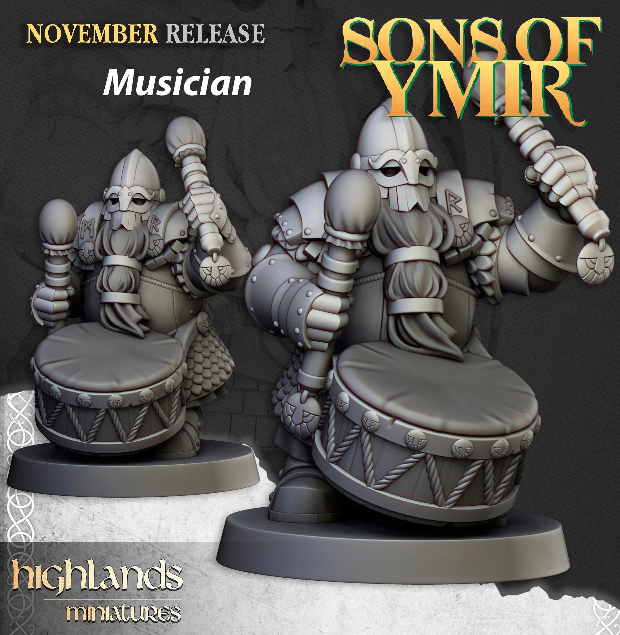 Dwarven Huscarl Set - Highland Miniature | DnD | Dwarf | melee unit | fighter | 32mm | Pathfinder | TTRPG | Wargaming | Fantasy | Frostgrave
