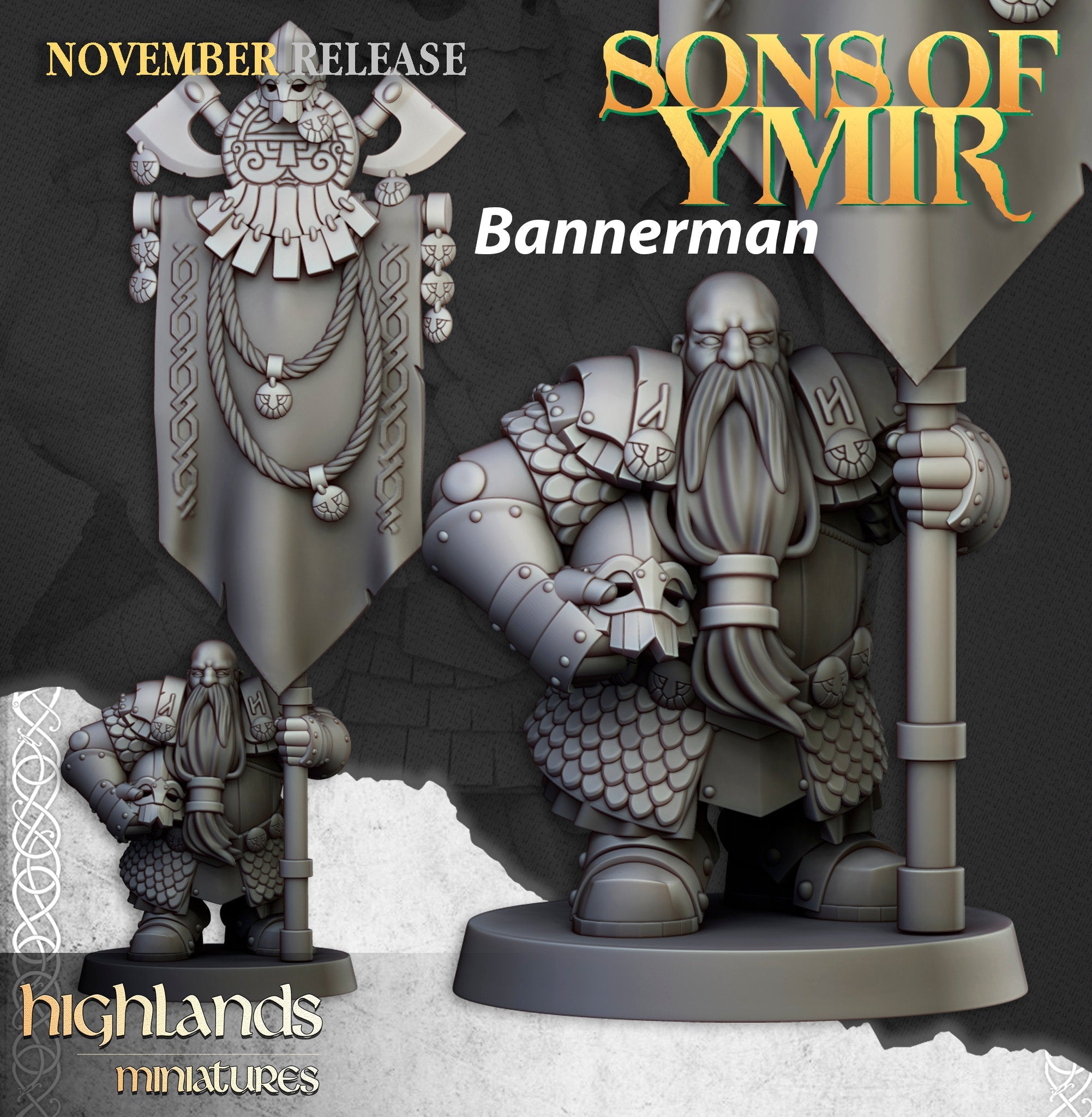 Dwarven Huscarl Set - Highland Miniature | DnD | Dwarf | melee unit | fighter | 32mm | Pathfinder | TTRPG | Wargaming | Fantasy | Frostgrave