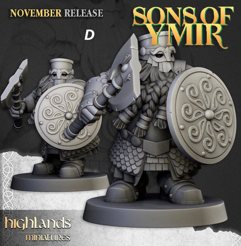 Dwarven Huscarl Set - Highland Miniature | DnD | Dwarf | melee unit | fighter | 32mm | Pathfinder | TTRPG | Wargaming | Fantasy | Frostgrave