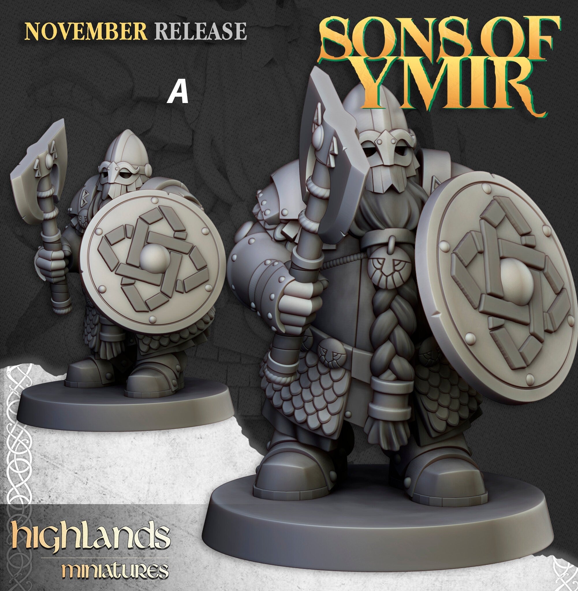 Dwarven Huscarl Set - Highland Miniature | DnD | Dwarf | melee unit | fighter | 32mm | Pathfinder | TTRPG | Wargaming | Fantasy | Frostgrave