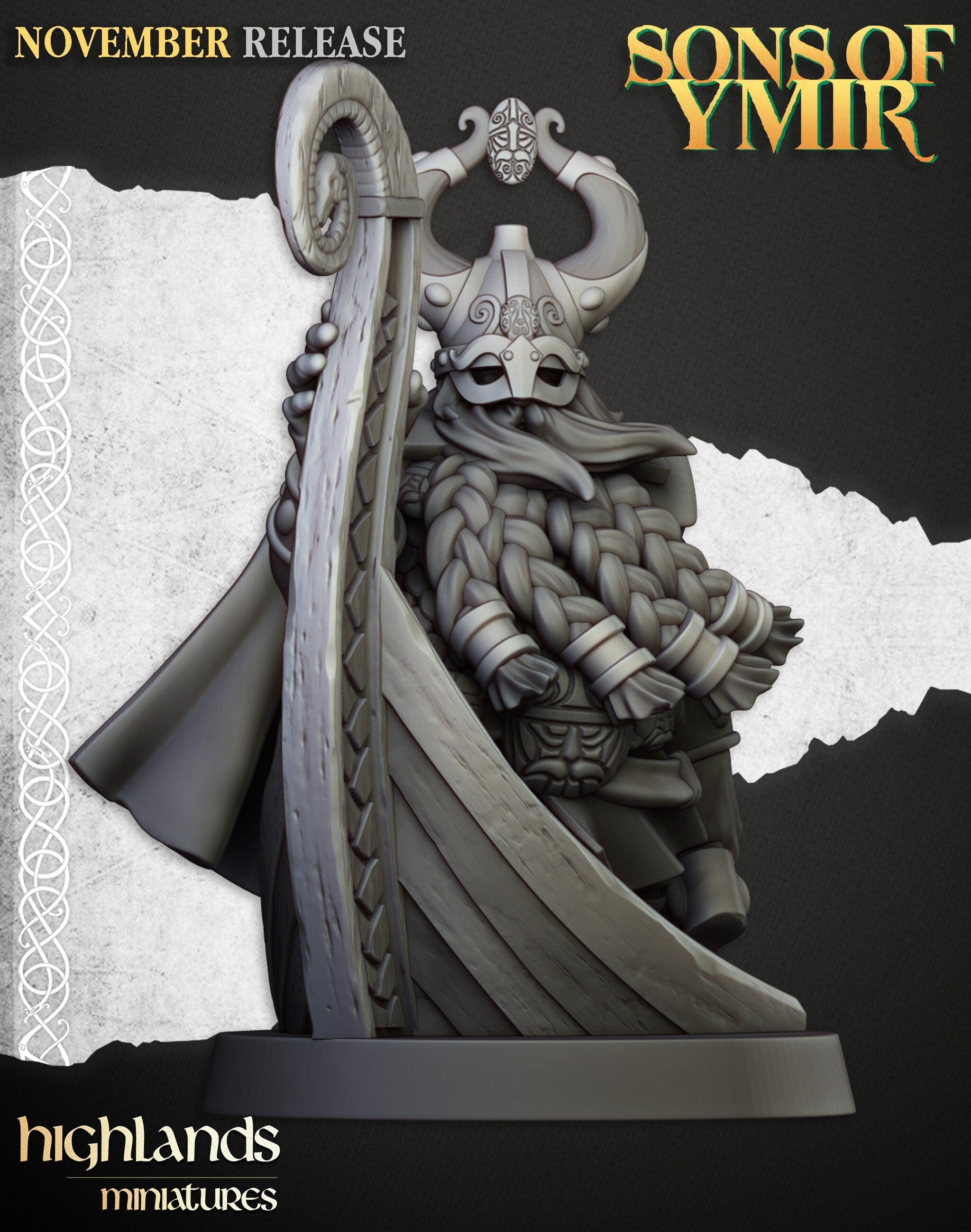 Dwarven Sea Lord - Highland Miniature | DnD | Dwarf | melee unit | fighter | 32mm | Pathfinder | TTRPG | Wargaming | Fantasy