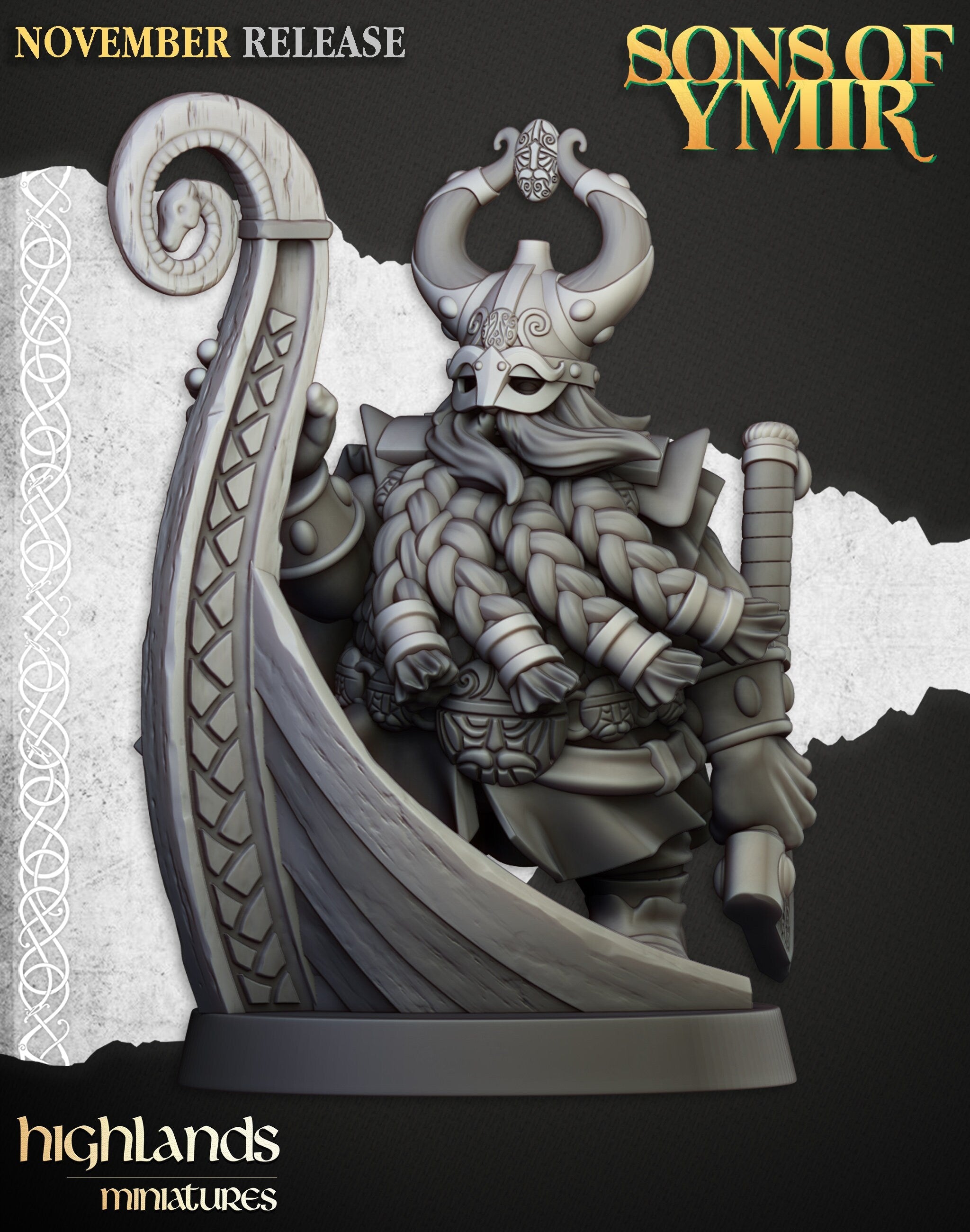 Dwarven Sea Lord - Highland Miniature | DnD | Dwarf | melee unit | fighter | 32mm | Pathfinder | TTRPG | Wargaming | Fantasy