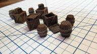 Crates and Barrel Scatter Terrain | D&D Scenery | Tabletop Terrain | Small Crates | Small Barrels | Miniatures | Dungeons and Dragons