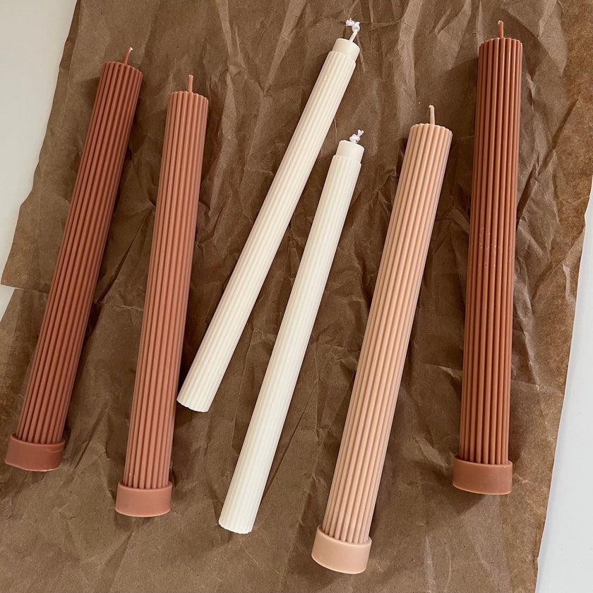 Ribbed Soy Wax Taper Candle: Handmade Unscented Pillar