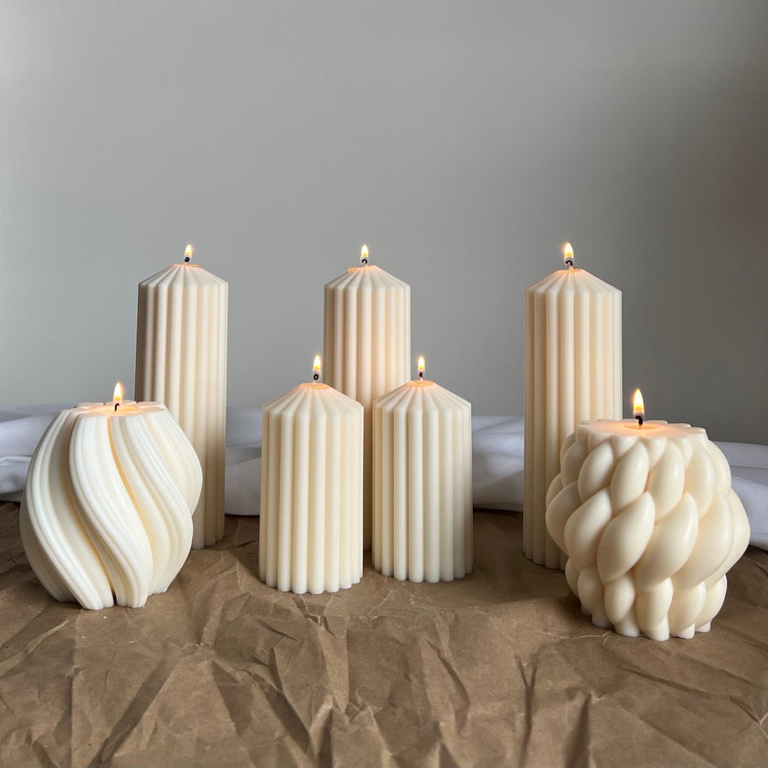 Ribbed Soy Wax Pillar Candle | Handmade Vegan Decor