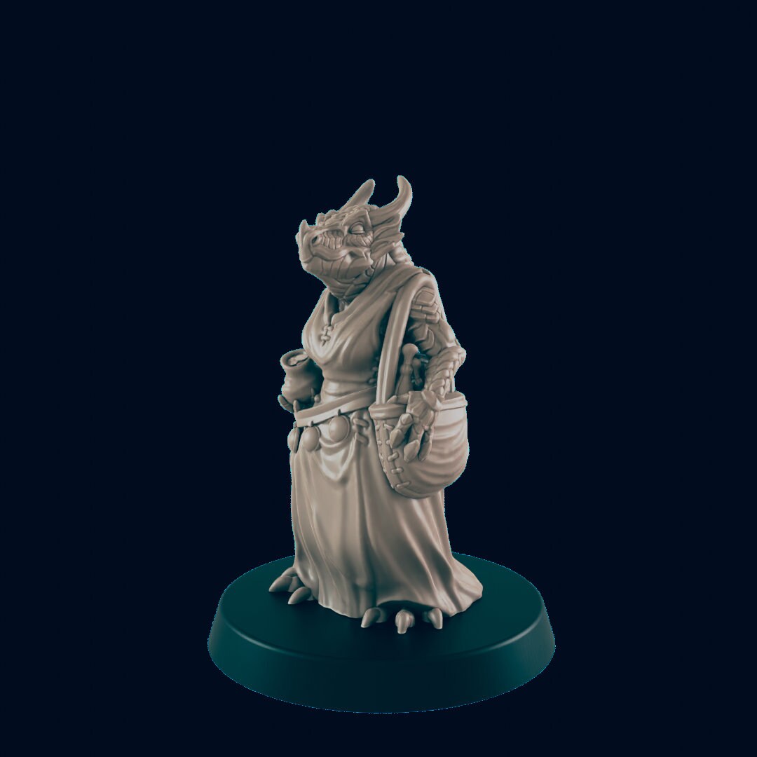 Dragonborn Female Shopper - EC3D | DnD | Dragon | Female | Villager | Peasant | 32mm | Pathfinder | commoner | TTRPG | Wargaming