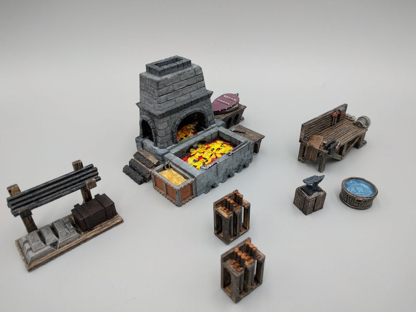 Blacksmith and Forge Scatter - Heroes Hoard | DnD | Tabletop Terrain | Medieval | Scenery | 32mm | Pathfinder | TTRPG | Wargaming
